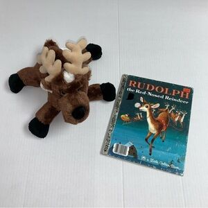 Rudolph the Red-Nosed Reindeer Book (Hardcover 1958) and Reindeer Stuffed Animal